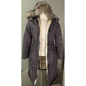 Vtg 90s Triple 5 Soul Womens Parka Sz Med Brown Down Filled Fur Hood Utility